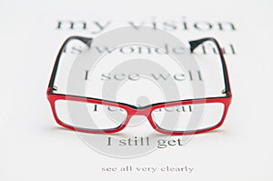 Reading eyeglasses and eye chart