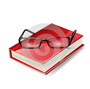 Reading glasses on red book