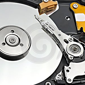 Reading head and magnetic disks of a HDD close-up