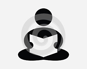 Reading Icon. Man Read Book Education Study Library School Learn Open Reader. Black White Sign Symbol EPS Vector