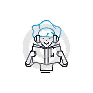 Reading kids books linear icon concept. Reading kids books line vector sign, symbol, illustration.