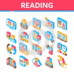 Reading Library Book Isometric Icons Set Vector