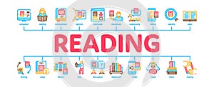 Reading Library Book Minimal Infographic Banner Vector