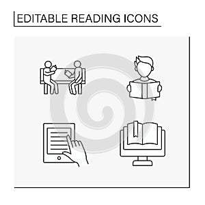 Reading line icons set
