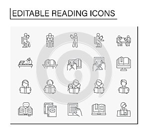 Reading line icons set