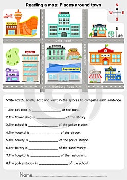 Reading a map: Places around town - Giving direction