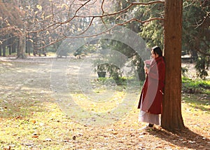 Reading in nature is my hobby, girl Read book sit under big tree