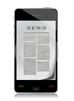 Reading news on touch screen phone illustration