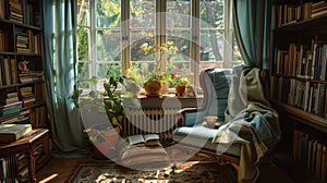 reading nook oasis, a reading nook with a comfy armchair, a cup of tea, and a good book creates a peaceful escape where