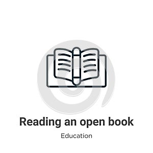 Reading an open book outline vector icon. Thin line black reading an open book icon, flat vector simple element illustration from