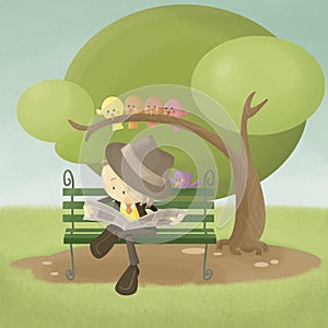 Reading at the park illustration