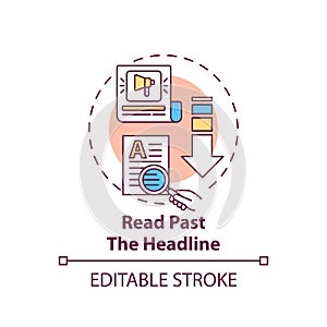 Reading past headline concept icon photo