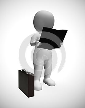 Reading a report business character wants information to educate himself - 3d illustration