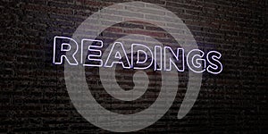 READINGS -Realistic Neon Sign on Brick Wall background - 3D rendered royalty free stock image