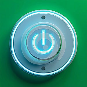 Illuminated Power Button Ready to Start on Green Background