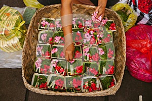 Ready baskets with offerings, Bali