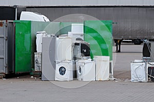 Ready for disposal, collected electronic-waste - refrigerators and other appliances