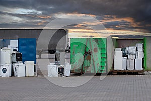 Ready for disposal, collected electronic-waste - refrigerators and other appliances