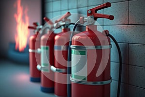 Ready for Emergency: Multiple Fire Extinguishers Mounted on Wall