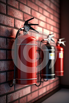 Ready for Emergency: Multiple Fire Extinguishers Mounted on Wall