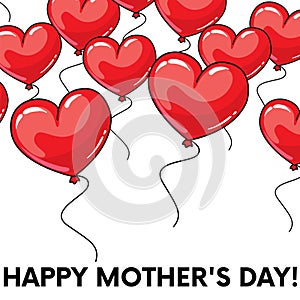 Ready-made postcard `Happy Mother`s Day` with big hearts. Vector illustration.