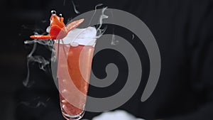 Ready-made Strawberry Rossini Cocktail with dry ice