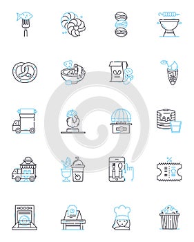 Ready meal linear icons set. Convenience, Nutrition, Flavorful, Quick, Easy, Variety, Microwaveable line vector and photo