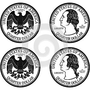 Ready minted high quality Quarter Dollar Coin vector photo
