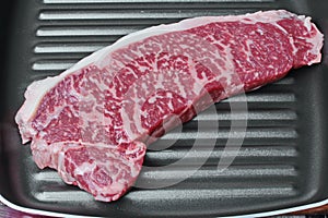 Ready raw fresh steak as wagyu beef  MS5+   in double side pan