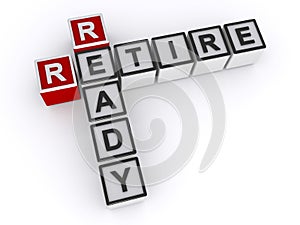 Ready retire word block on white