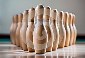 Ready for the Roll: Classic Bowling Pins Lined Up