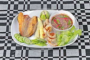 Ready served Spicy shrimp paste dip as Nam Prik Kapi.