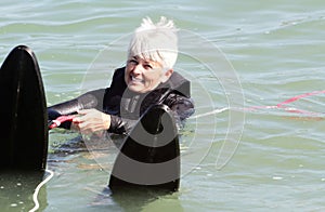 Ready Set Go. Older Lady Water Skiing