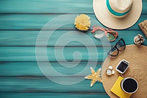 Ready for summer vacation, travel background . Travel promotion banner template with nice summer and spring feeling Generative AI