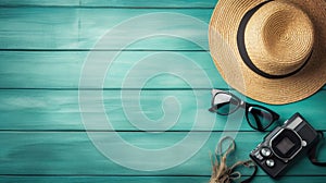 Ready for summer vacation, travel background . Travel promotion banner template with nice summer and spring feeling Generative AI