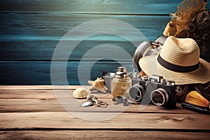 Ready for summer vacation, travel background . Travel promotion banner template with nice summer and spring feeling Generative AI