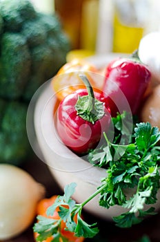 Ready to cook peppers and vegetables photo