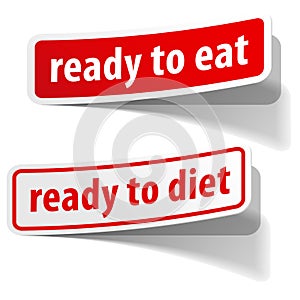 Ready to eat and diet stickers set