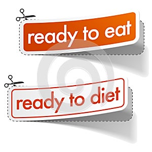 Ready to eat and diet stickers set