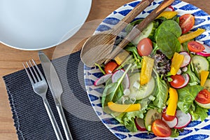 A ready to eat fresh summer salad in a salad bowl