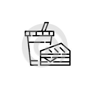 Ready to eat lunch meal. Fountain drink and grilled sandwich. Pixel perfect, editable stroke line icon