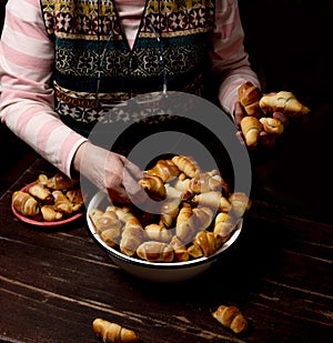 Ready to eat rolls with jam in a bowl on the kitchen