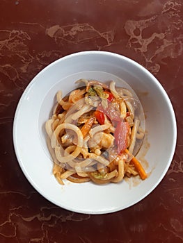 ready-to-eat yaki udon on a bowl