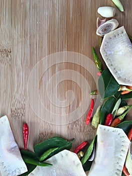 Ingredients use to make Tom Yum Wonton.Placed on the bottom. photo