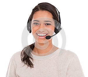Ready to take your call. A young female customer service representative wearing a headset.