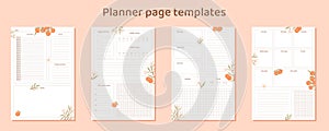 Ready to use planner page templates. Orange blossom floral sheets.