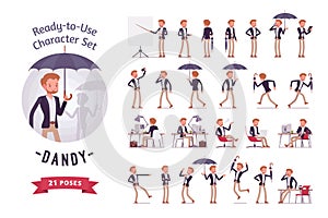 Ready-to-use young dandy character set, different poses and emotions
