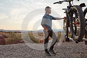 Ready for a tranquil, scenic ride in nature. a young man out mountain biking during the day.