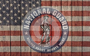 Always ready vintage american flag and national guard insignia