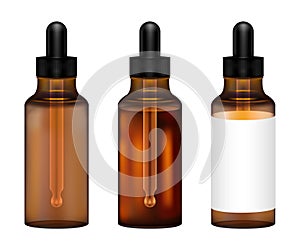 Real amber Glass bottle with eye dropper vector photo